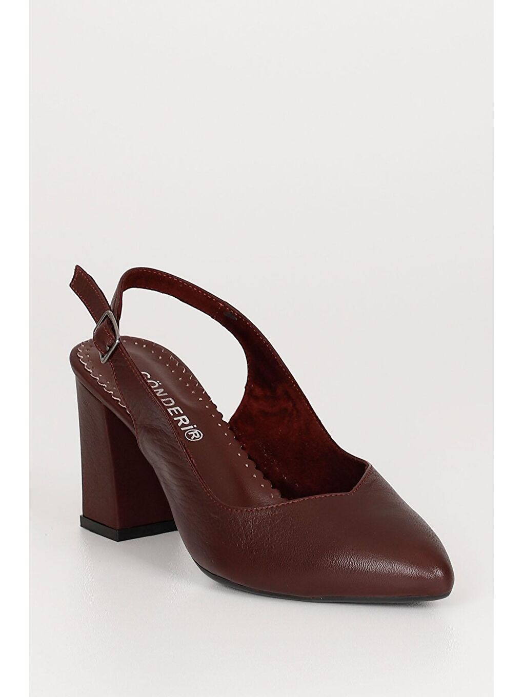 Bordo BORDO  Hakiki Deri Sivri Burun Yüksek Kalın Topuklu Arkası Açık Kadın Yazlık Ayakkabı 24174-4