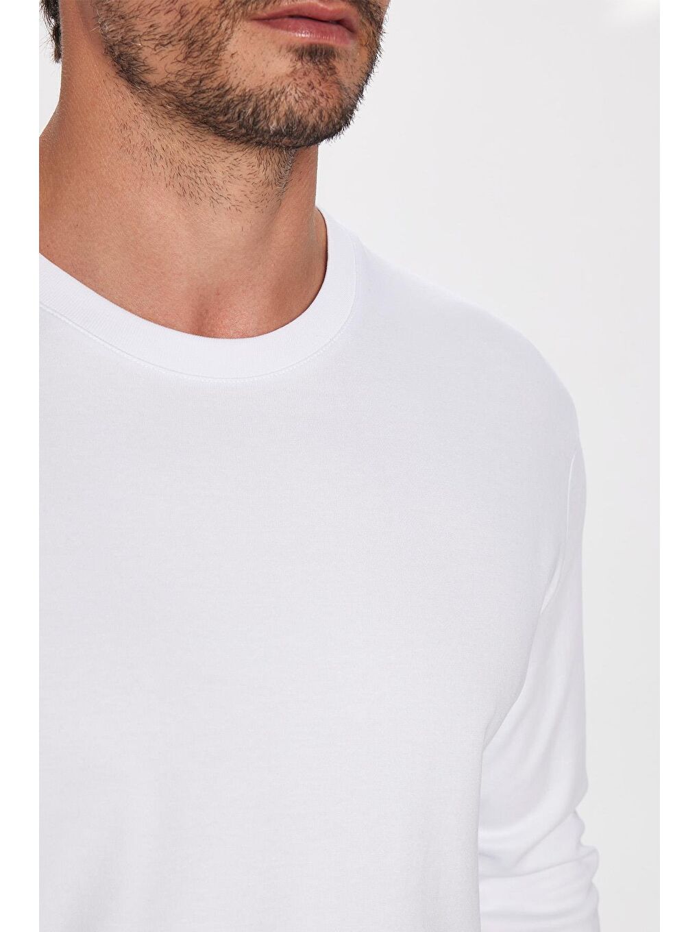 Unisex Relax Fit Rahat Kesim %100 Pamuk Bisiklet Yaka Beyaz Sweatshirt-2