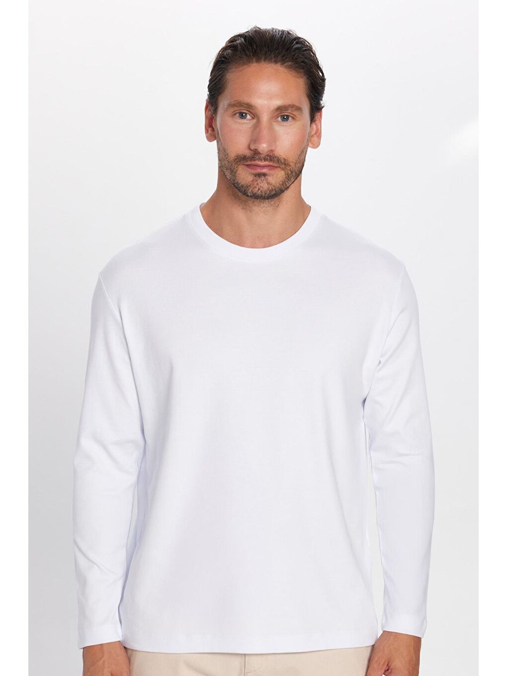 Unisex Relax Fit Rahat Kesim %100 Pamuk Bisiklet Yaka Beyaz Sweatshirt-3