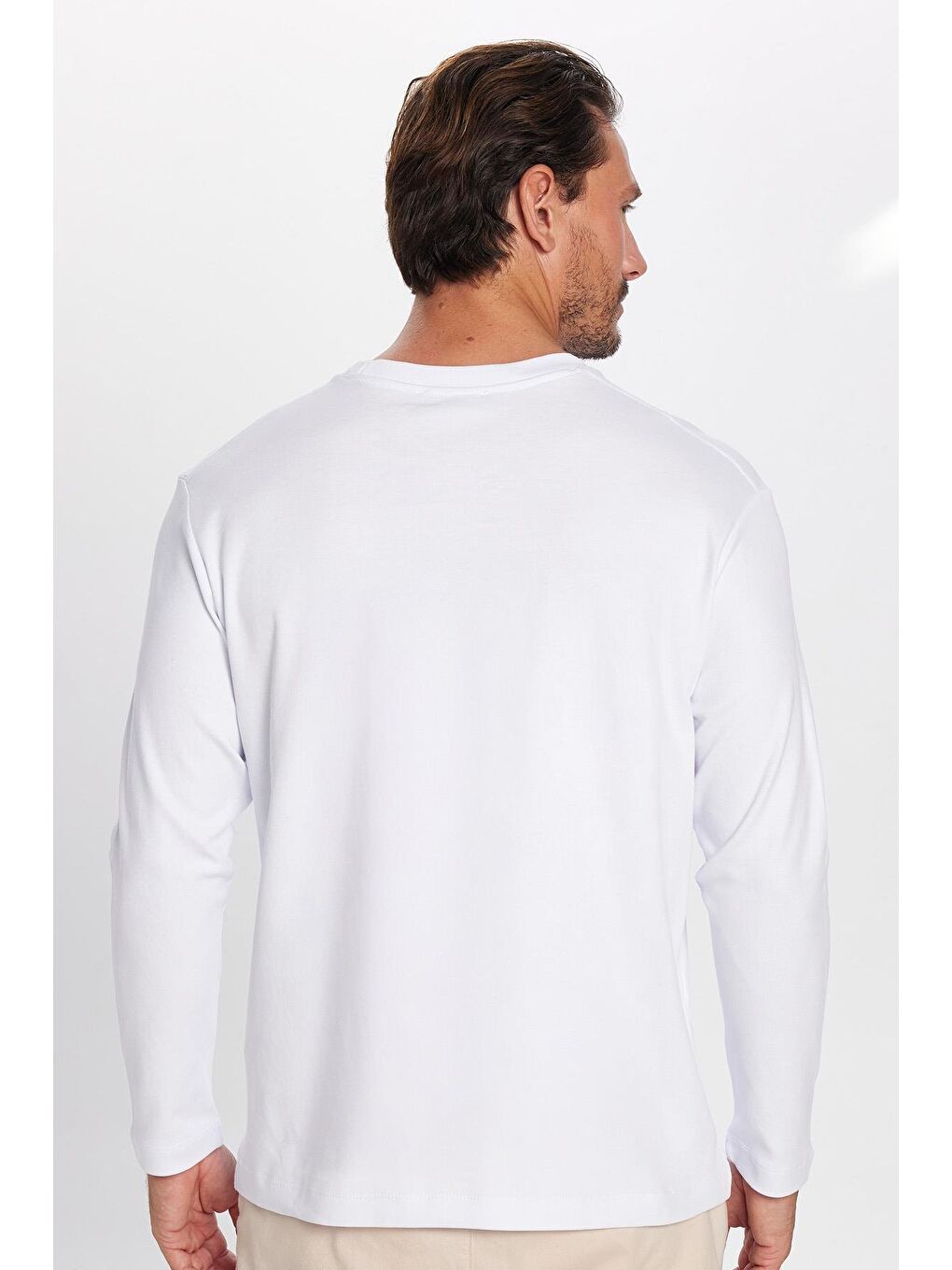 Unisex Relax Fit Rahat Kesim %100 Pamuk Bisiklet Yaka Beyaz Sweatshirt-4