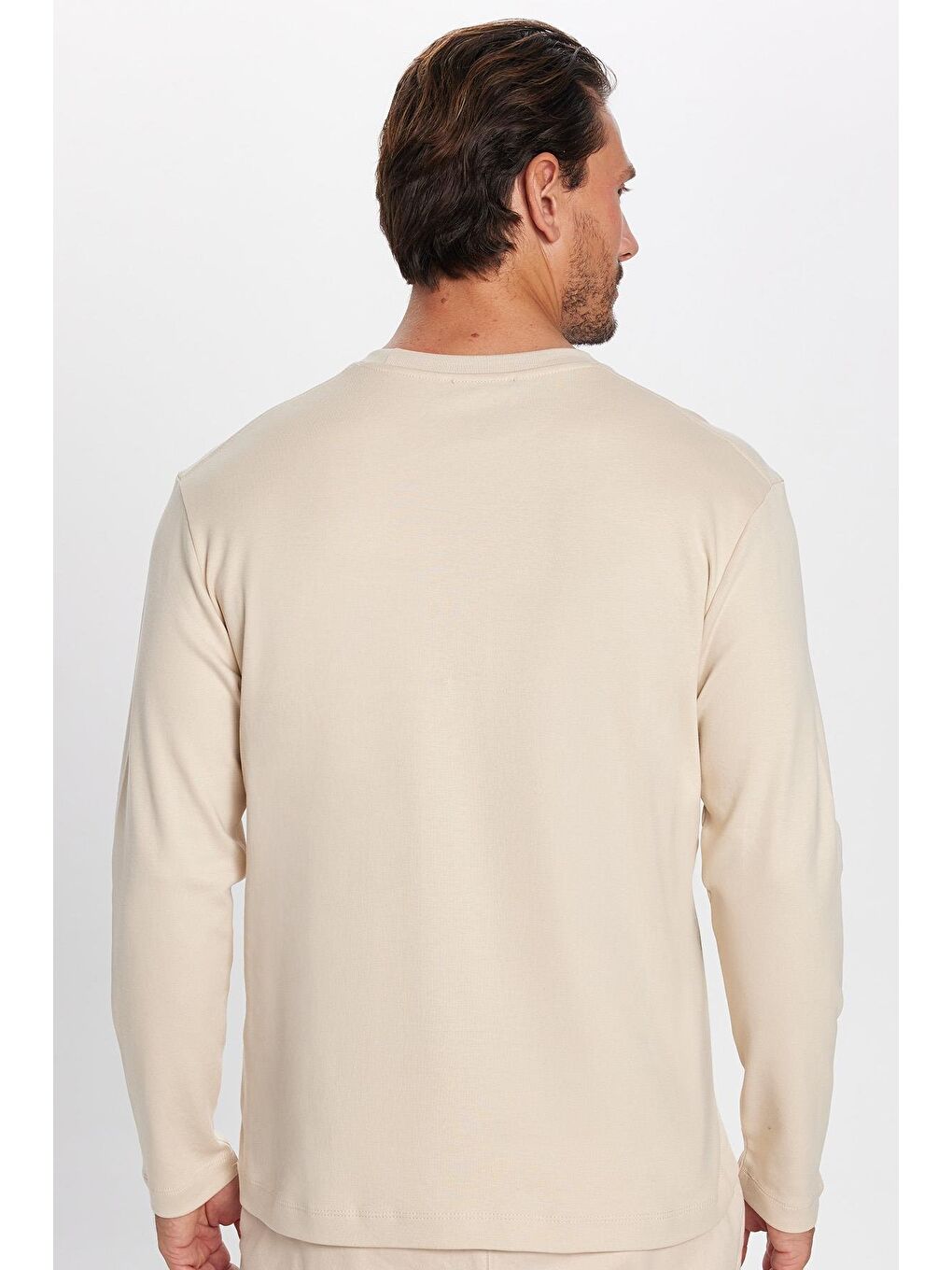 Unisex Relax Fit Rahat Kesim %100 Pamuk Bisiklet Yaka Bej Sweatshirt-4