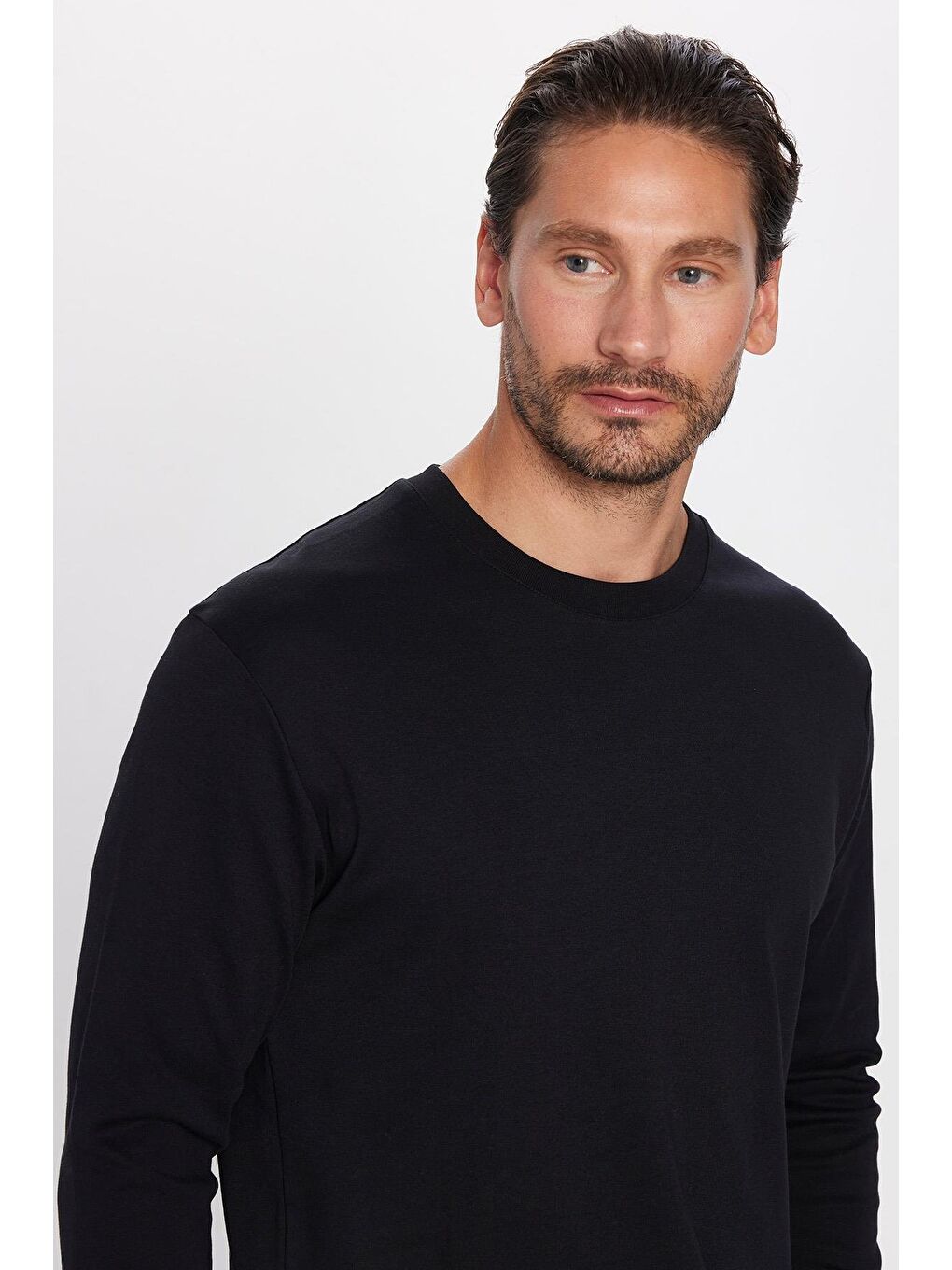 Unisex Relax Fit Rahat Kesim %100 Pamuk Bisiklet Yaka Siyah Sweatshirt-1