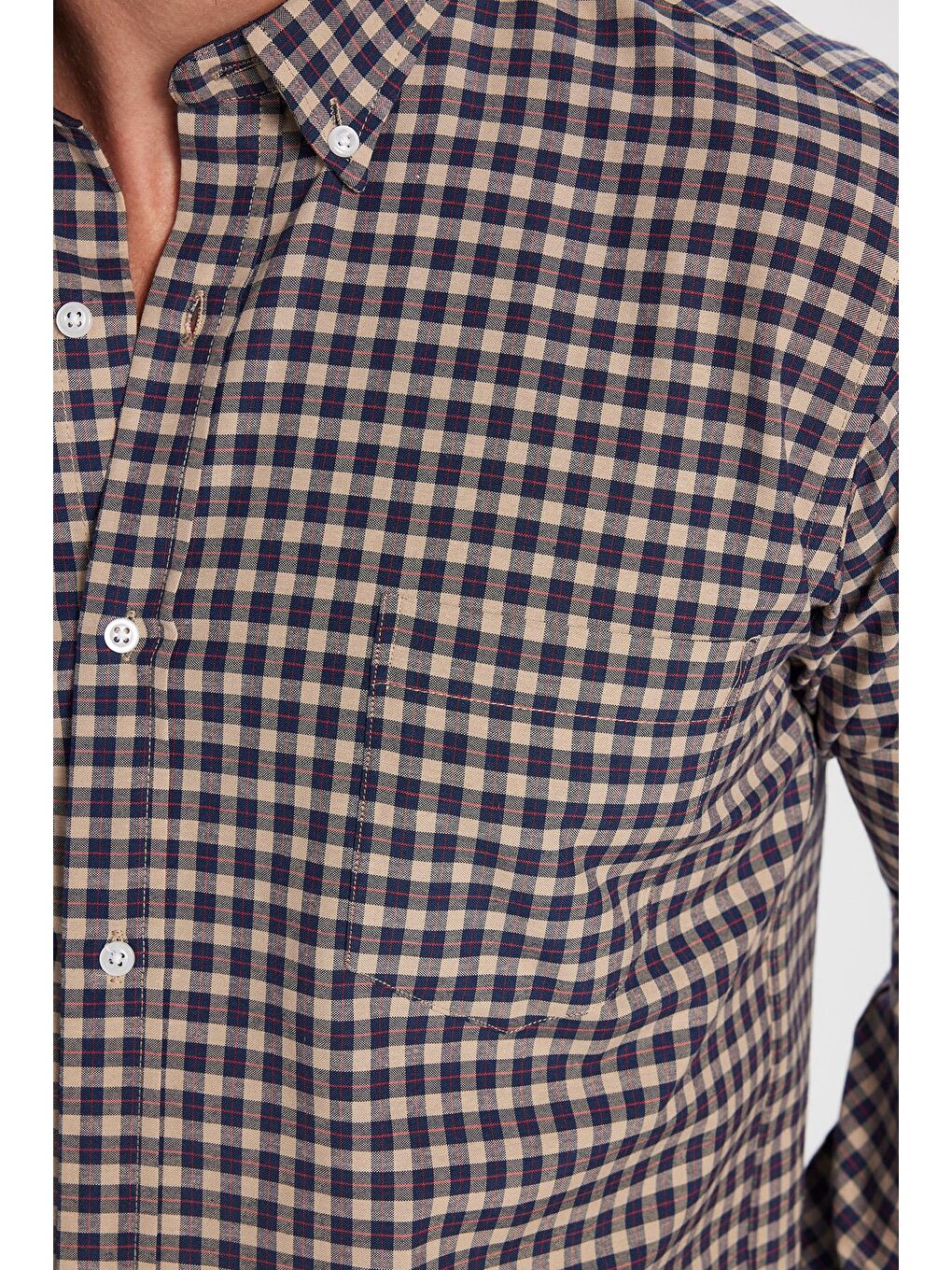 Karışık Erkek Regular Fit Klasik Kesim Düğmeli Yaka Küçük Kareli Pamuklu Gömlek-1