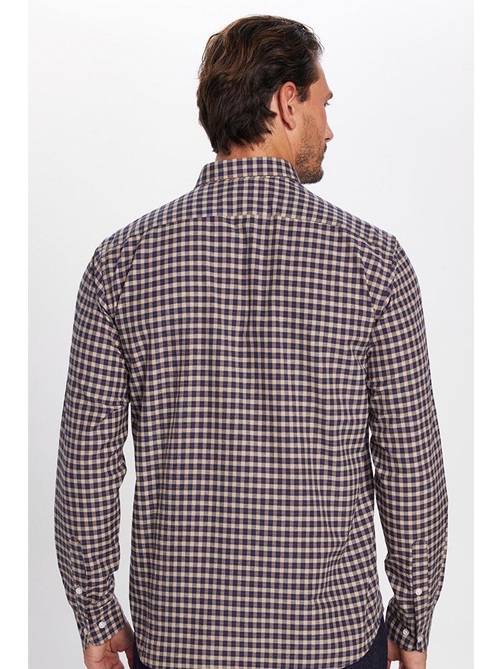 Karışık Erkek Regular Fit Klasik Kesim Düğmeli Yaka Küçük Kareli Pamuklu Gömlek-3