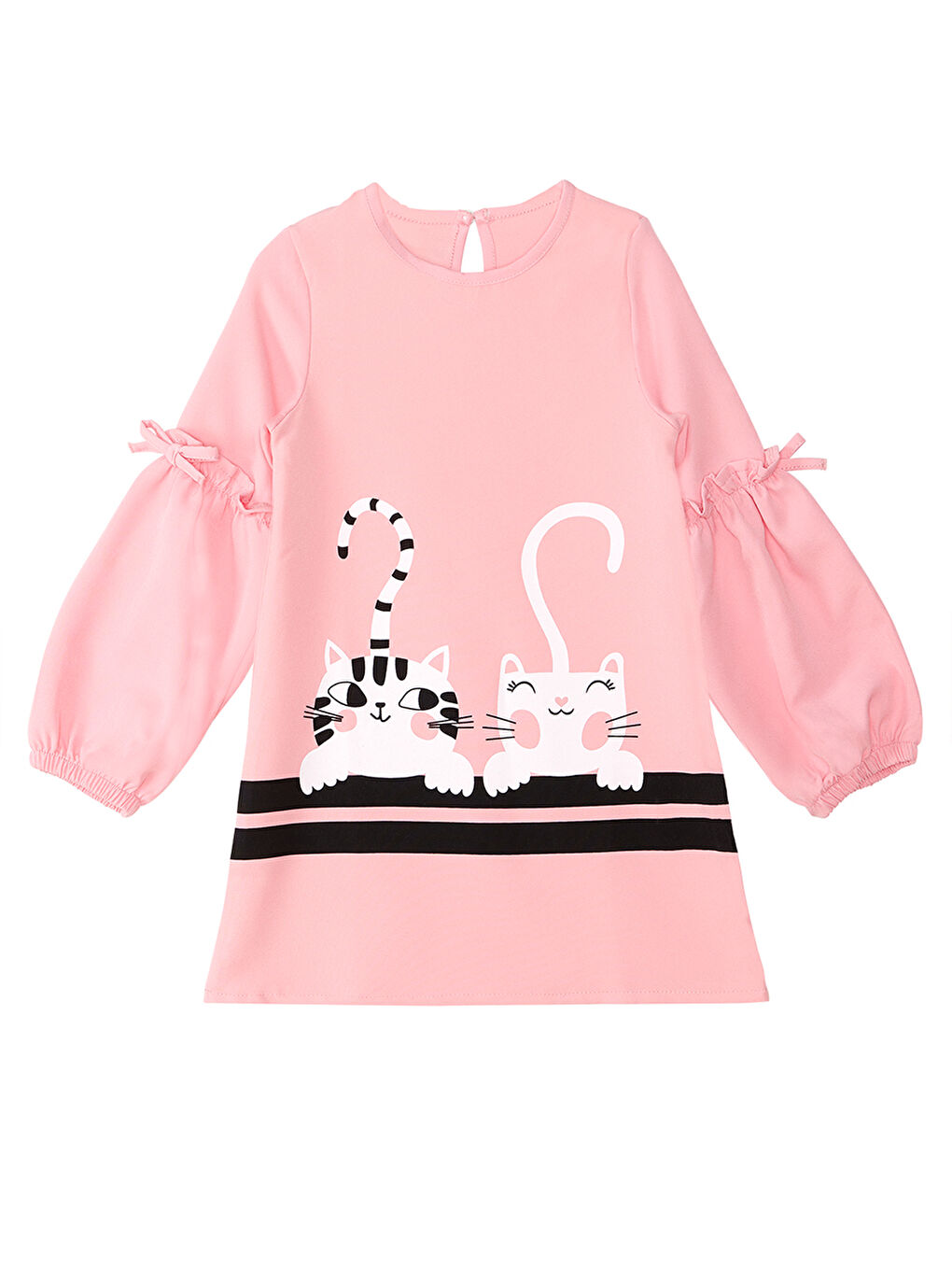 Pembe Cute Friends Kedi Kız Çocuk Dokuma Elbise-2