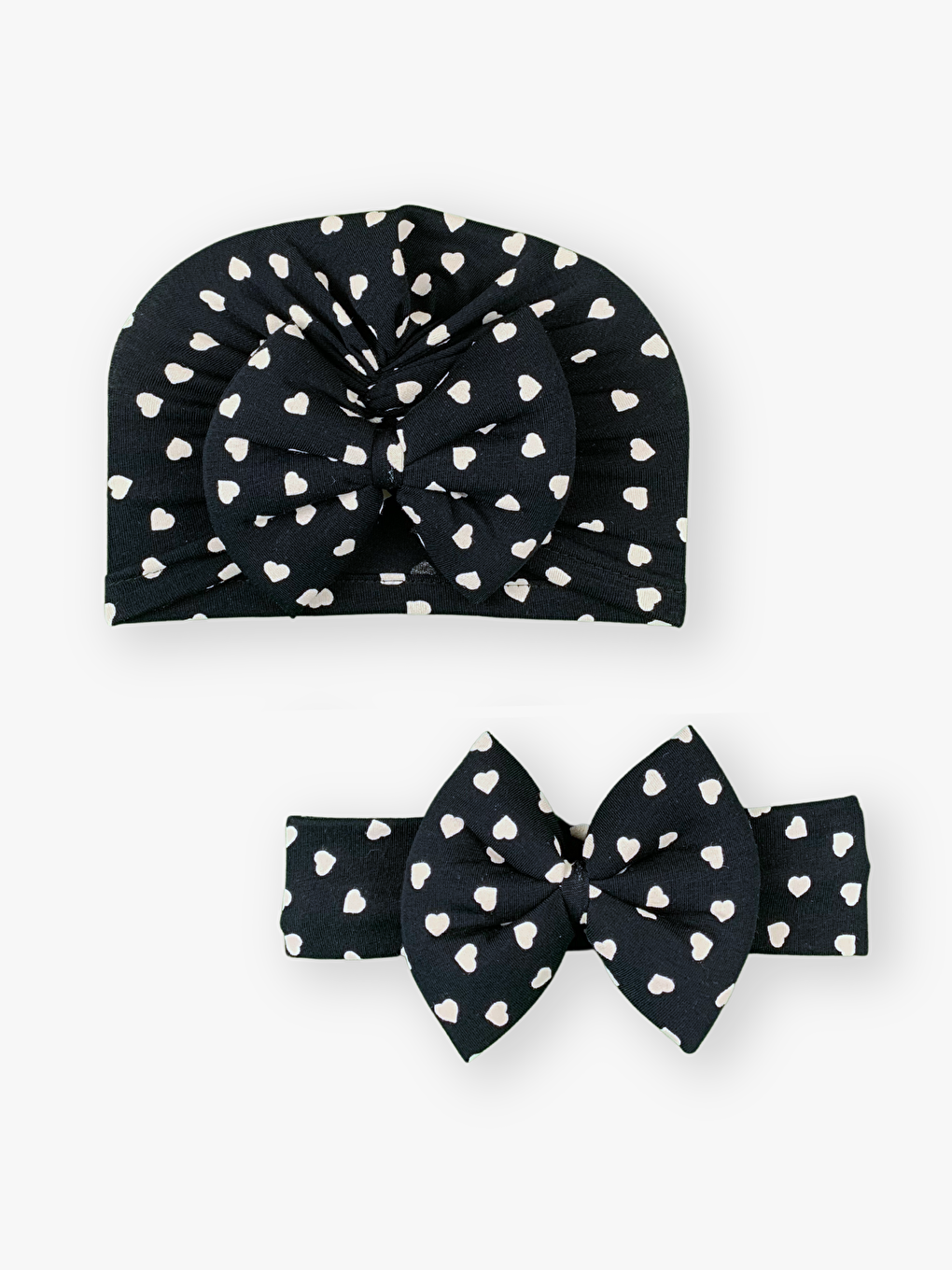Siyah Fiyonk Detaylı Kız Bebek Bone ve Saç Bandı 2'li