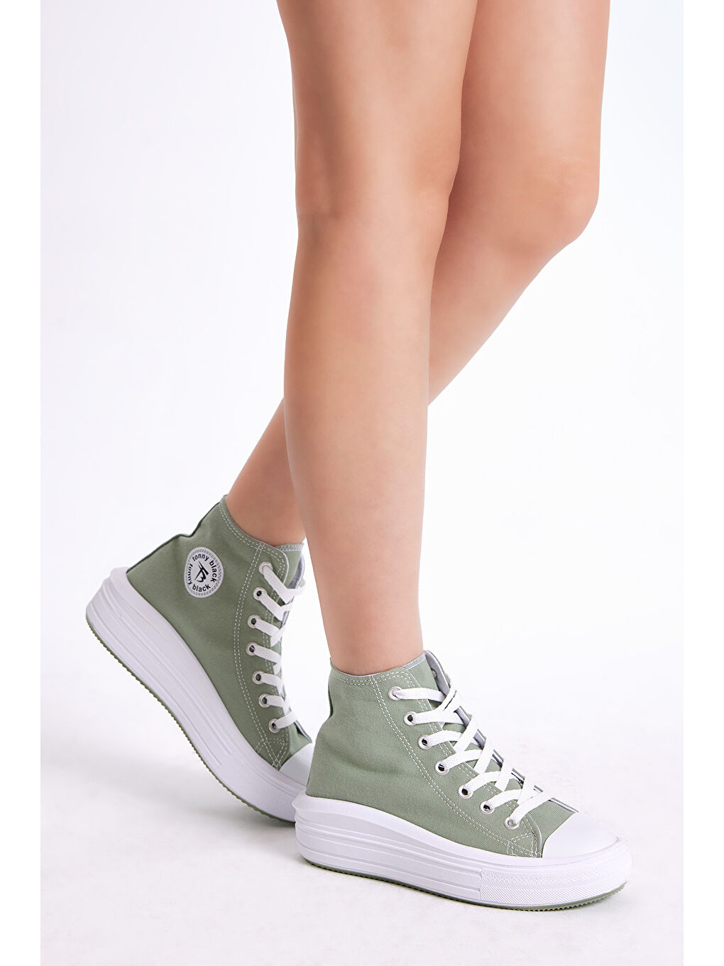 Kadın Mint Yeşili Rahat Kalıp Kalın Tabanlı Uzun Spor Ayakkabı-1