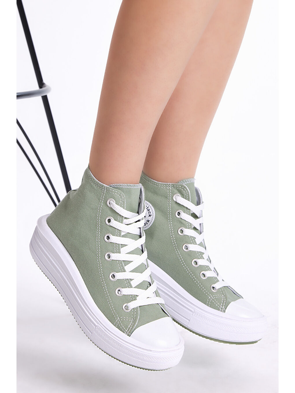 Kadın Mint Yeşili Rahat Kalıp Kalın Tabanlı Uzun Spor Ayakkabı-2