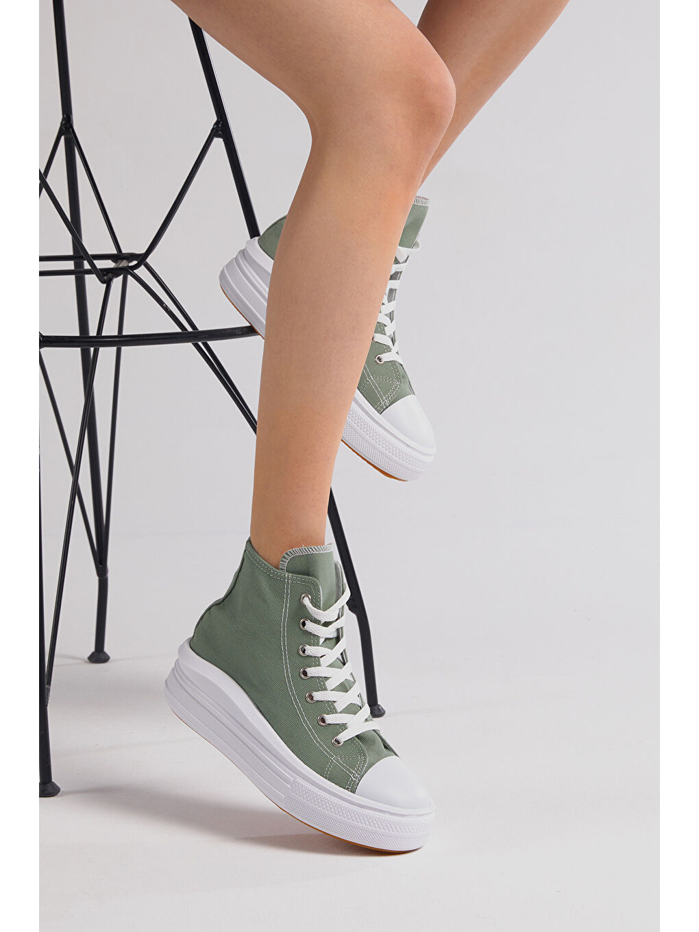 Kadın Mint Yeşili Rahat Kalıp Kalın Tabanlı Uzun Spor Ayakkabı-4