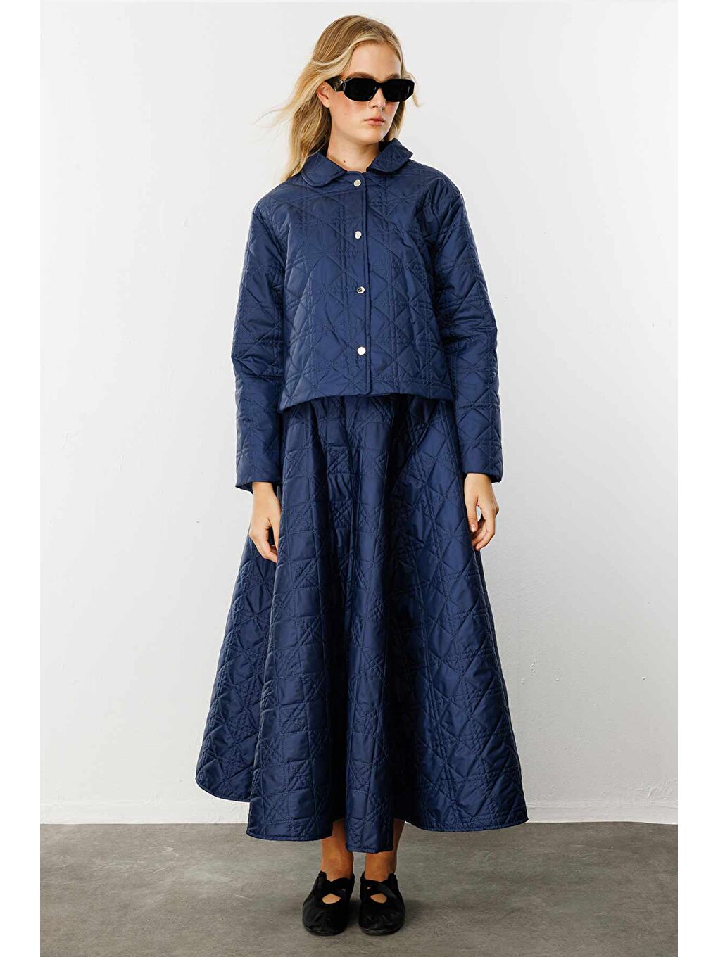 Kapitone Lacivert Crop Ceket-4