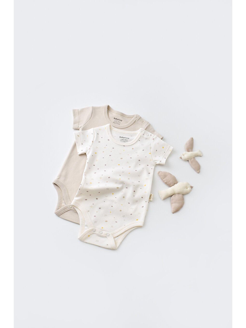 BabyCosy Organic Wear Ekru-Bej 2 Li Kısa Kollu Badi