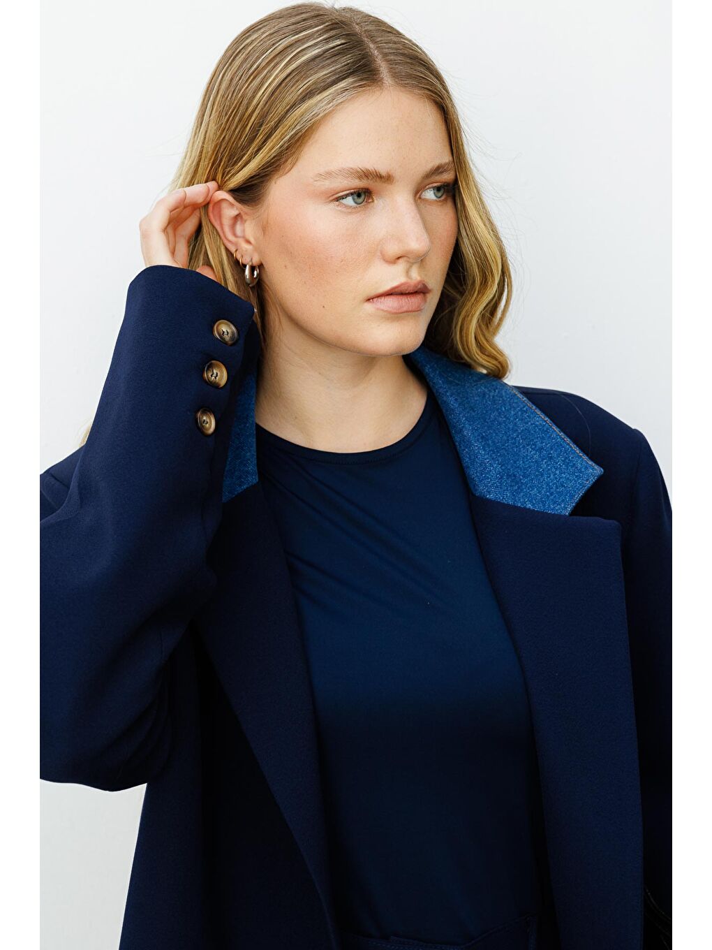 HOOOPSTORE Jean Garni Detaylı Blazer Lacivert Ceket - 2