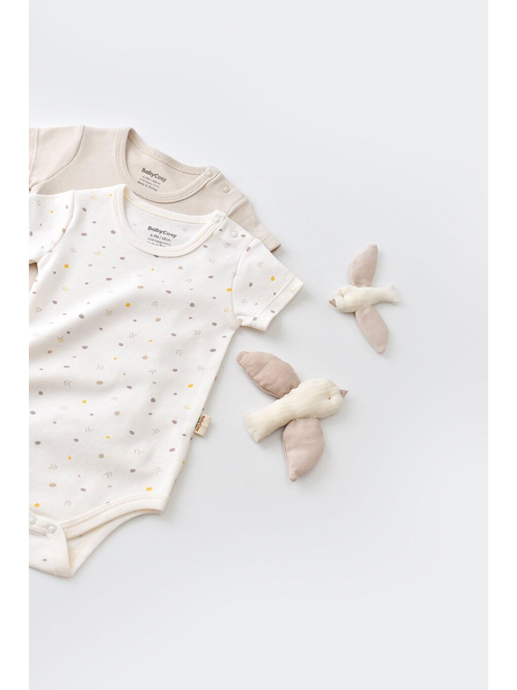 BabyCosy Organic Wear Ekru-Bej 2 Li Kısa Kollu Badi - 1