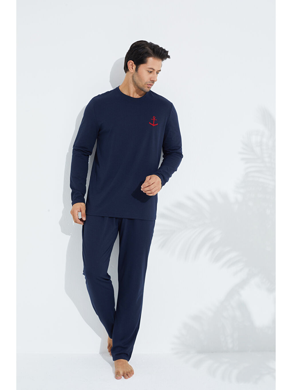 Lacivert Uzun Kollu Örme Erkek Pijama Takım 7795-1