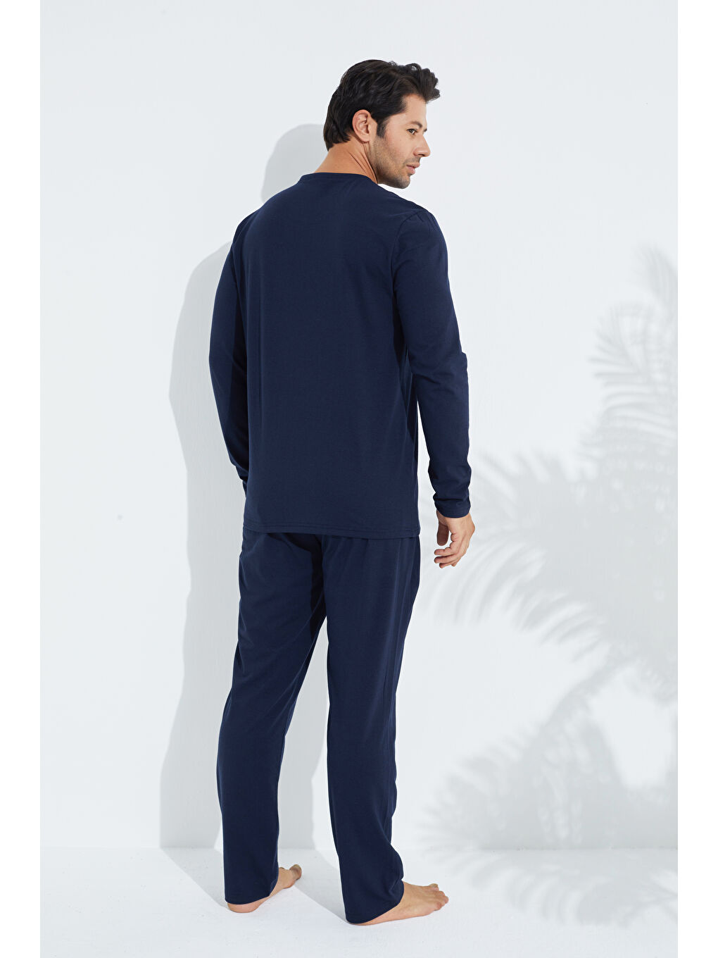 Lacivert Uzun Kollu Örme Erkek Pijama Takım 7795-2