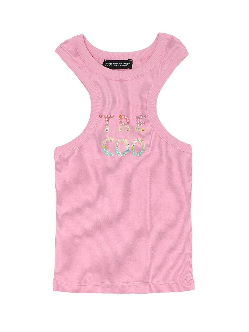 QUZU Pembe İnci Aksesuarlı Halter Yaka Crop Bluz Pembe