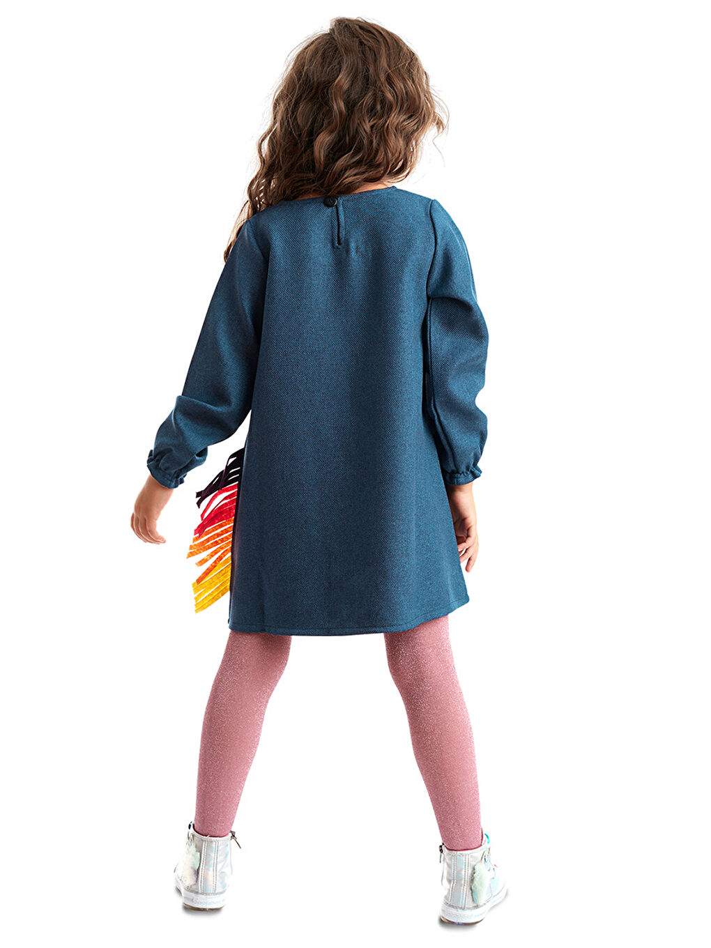 Karışık Renkli  Kız Çocuk Dokuma Elbise-1