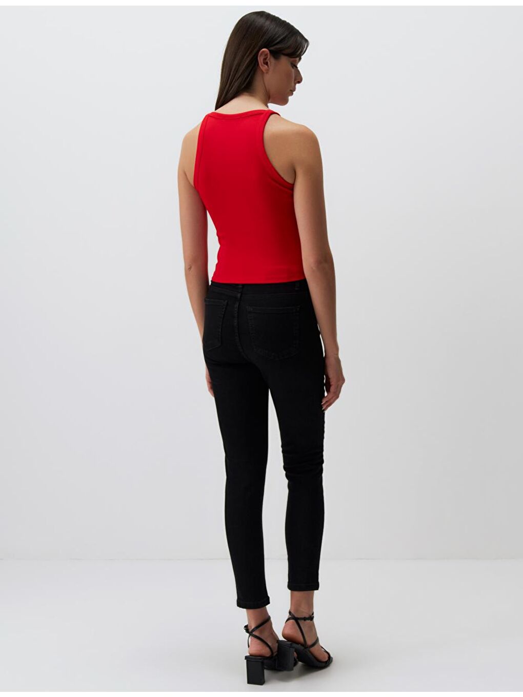 Kırmızı Dar Kesim Kolsuz Halter Yaka Basic Örme Atlet-5