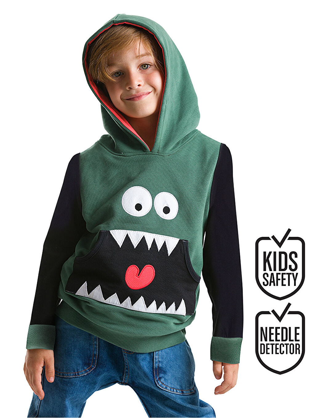 Yeşil Obur Kapişonlu Erkek Çocuk Sweatshirt