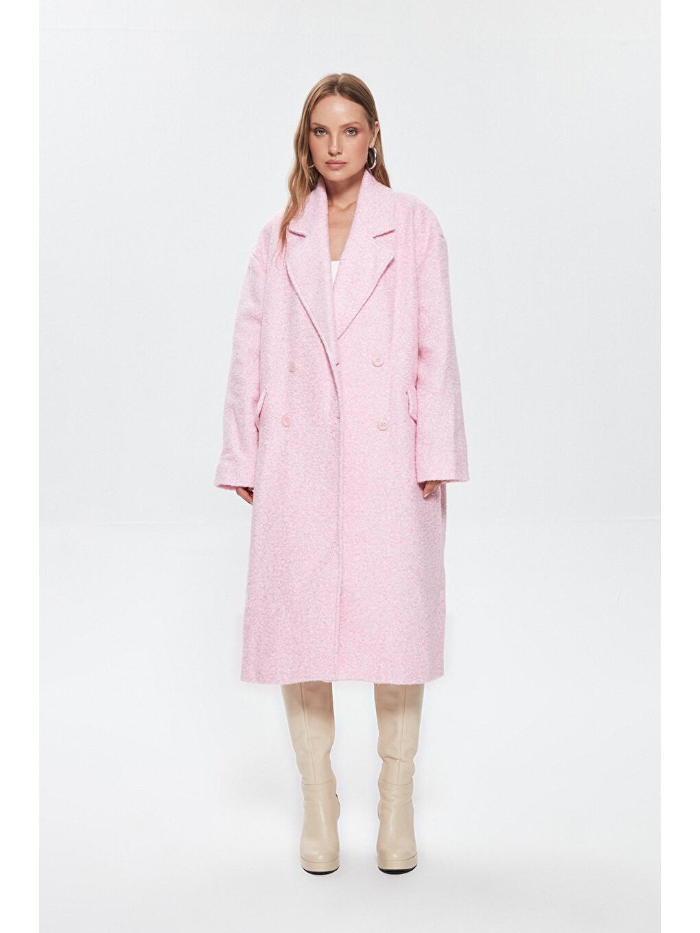 QUZU Kırçıllı Oversize Kaban Pembe - 2