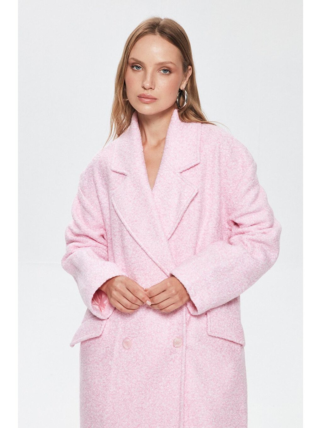 QUZU Kırçıllı Oversize Kaban Pembe - 3