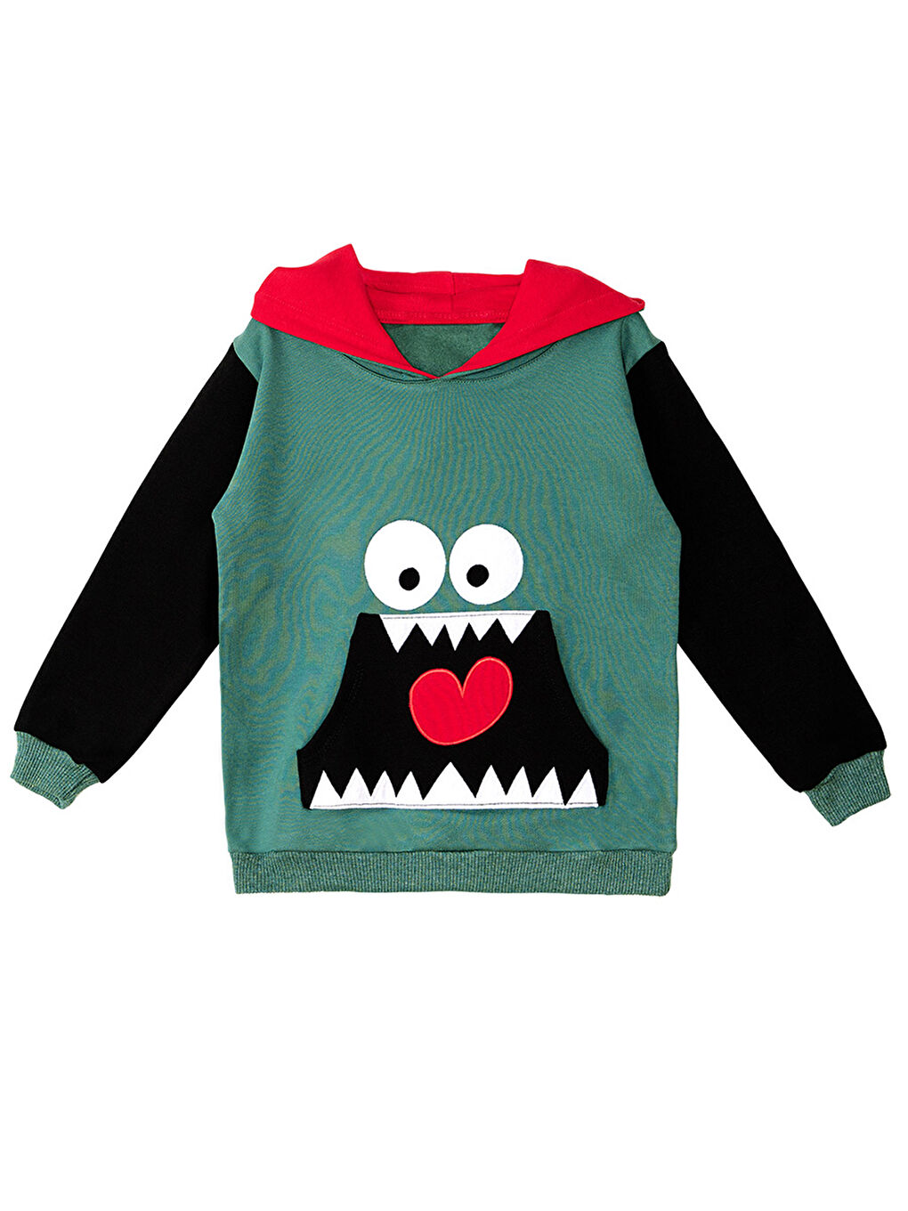 Yeşil Obur Kapişonlu Erkek Çocuk Sweatshirt-2
