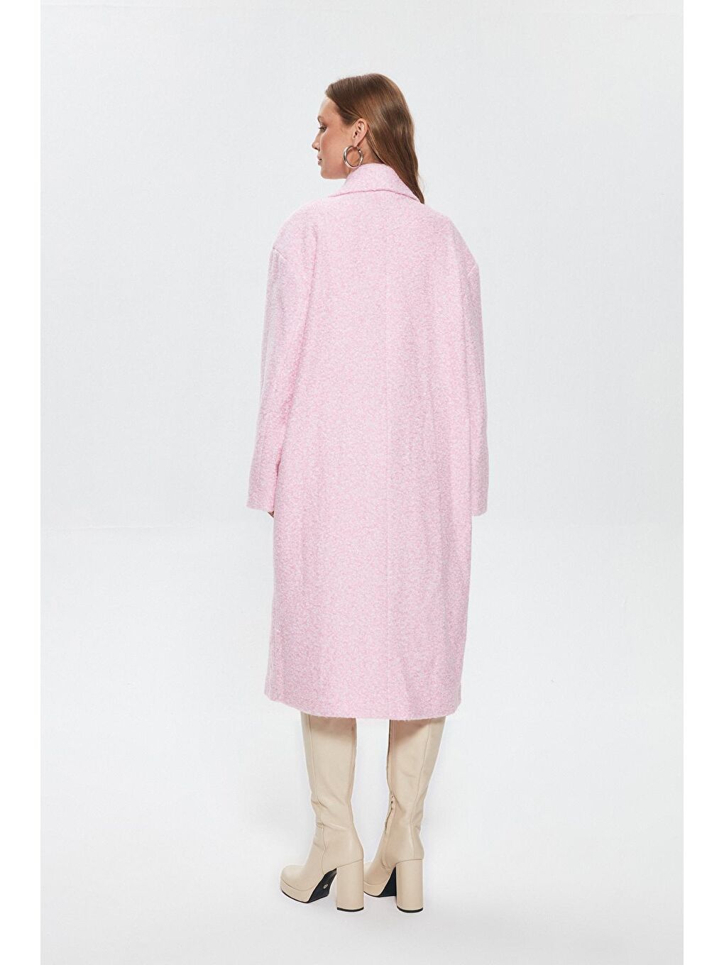 QUZU Kırçıllı Oversize Kaban Pembe - 4