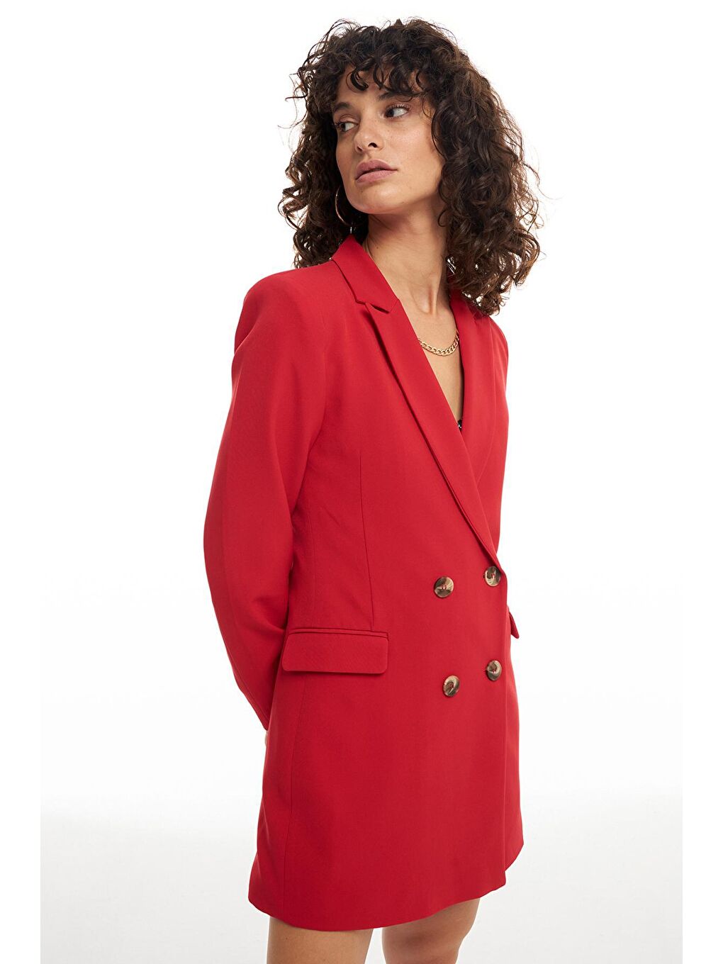 Kruvaze Yaka Ceket Elbise Kırmızı-3