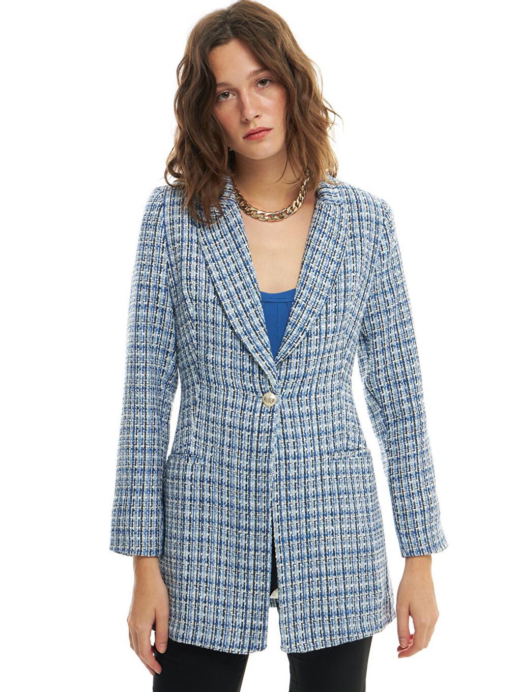 Tek Düğmeli Tüvit Blazer Ceket Mavi