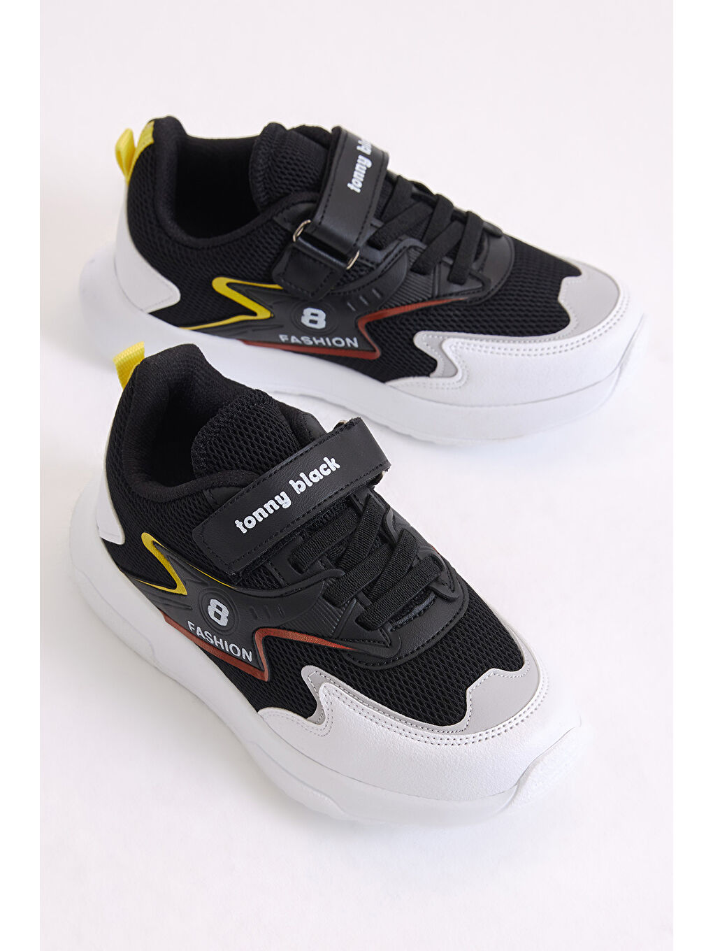 Çocuk Unisex Beyaz Sarı Rahat Kalıp Lastik Bağcıklı Cırtlı Spor Ayakkabı-2