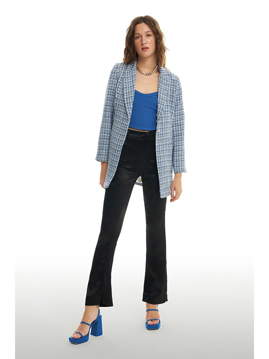 Tek Düğmeli Tüvit Blazer Ceket Mavi-2