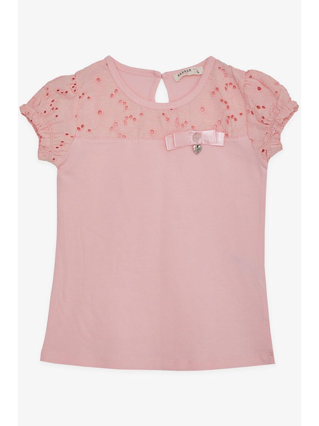 Kız Çocuk Tişört Güpürlü Aksesuarlı Pembe (5-10 Yaş)