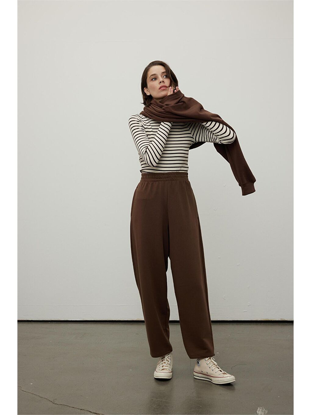 Pamuklu Jogger Pantolon Kahverengi-1