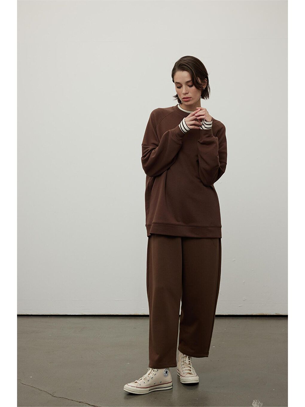 Pamuklu Jogger Pantolon Kahverengi-2