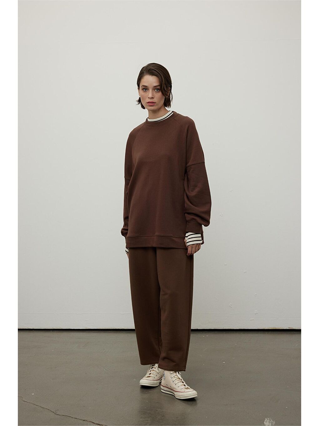 Pamuklu Jogger Pantolon Kahverengi-3