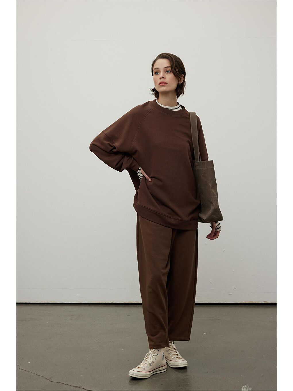 Pamuklu Jogger Pantolon Kahverengi-4