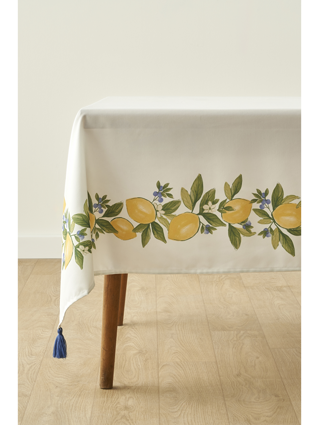 Limonlu Pamuklu Masa Örtüsü Sarı (150x250 Cm)