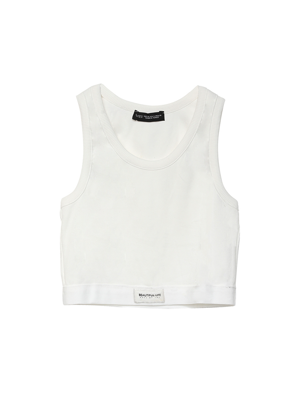 Fitilli Halter Yaka Crop Atlet Ekru-1