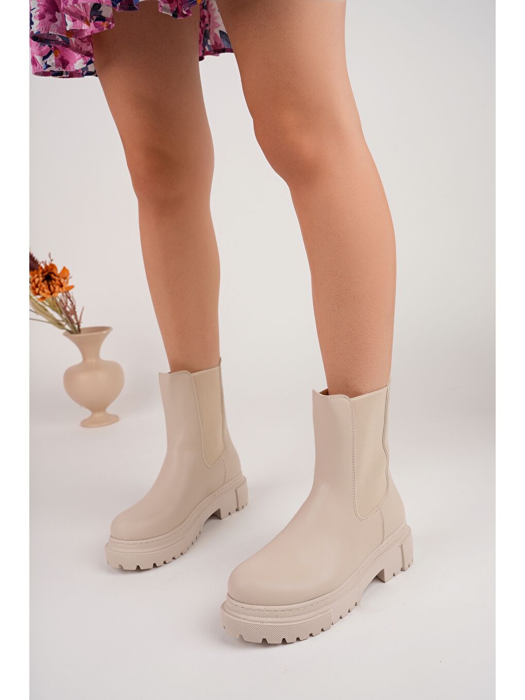 Bej Pamela Kadın Kalın Taban Bot-4