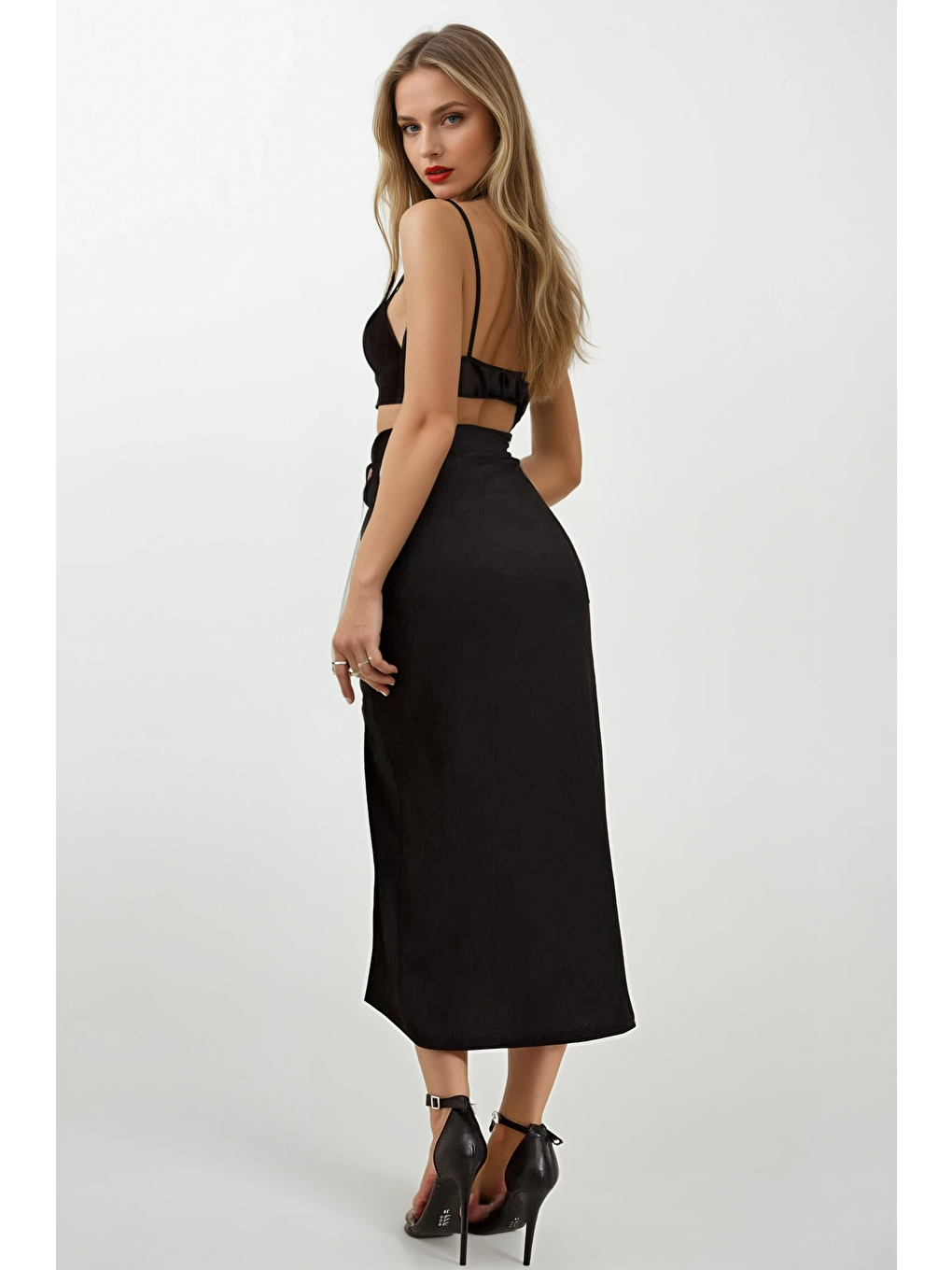 Kadın Siyah Yırtmaçlı Uzun Etek HZL22S-BD118801-3