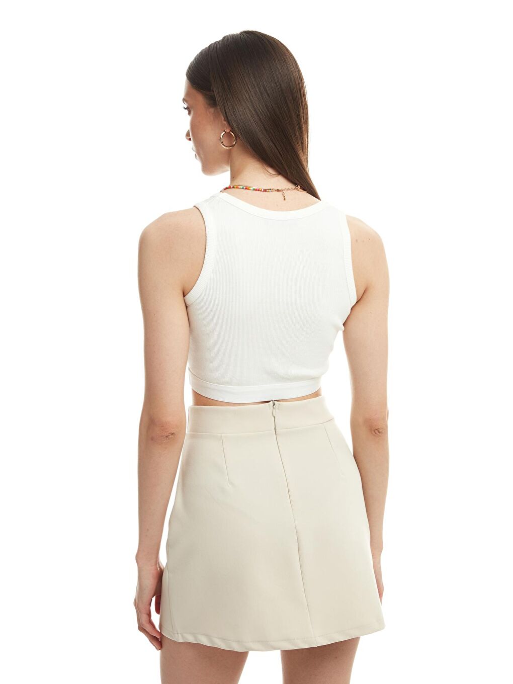 Fitilli Halter Yaka Crop Atlet Ekru-4