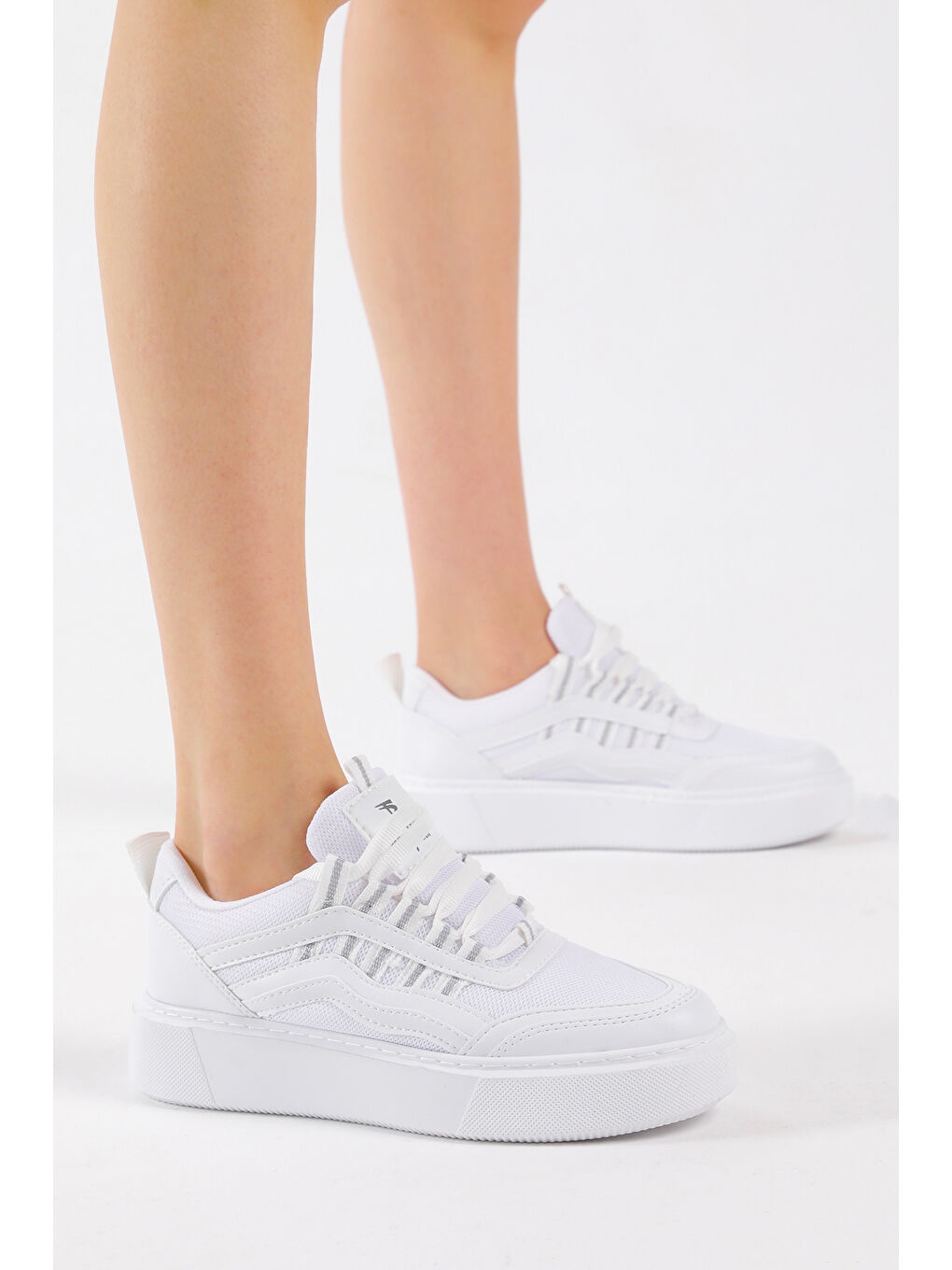 Kadın Beyaz Eva Faylon Taban Yanı Çizgili Sneaker-1