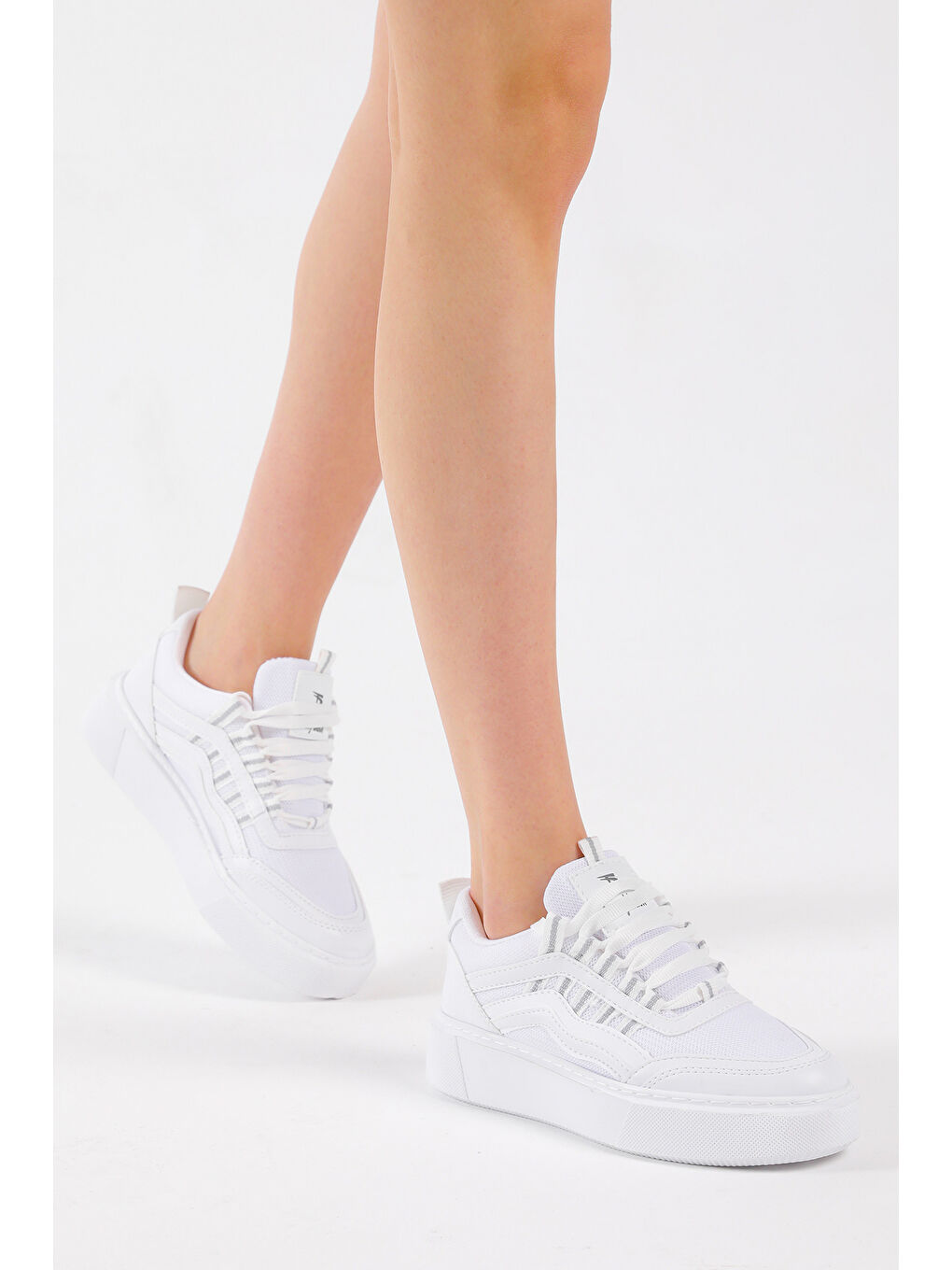 Kadın Beyaz Eva Faylon Taban Yanı Çizgili Sneaker-2