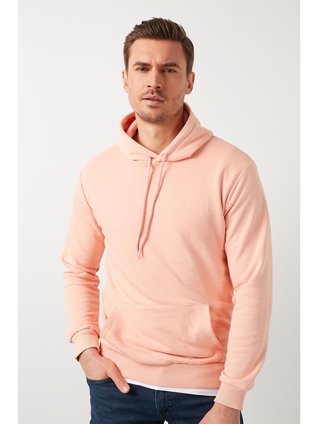 Buratti Pembe Pamuklu Kanguru Cepli Kapüşonlu Erkek Sweatshirt 541HOODIE - 1