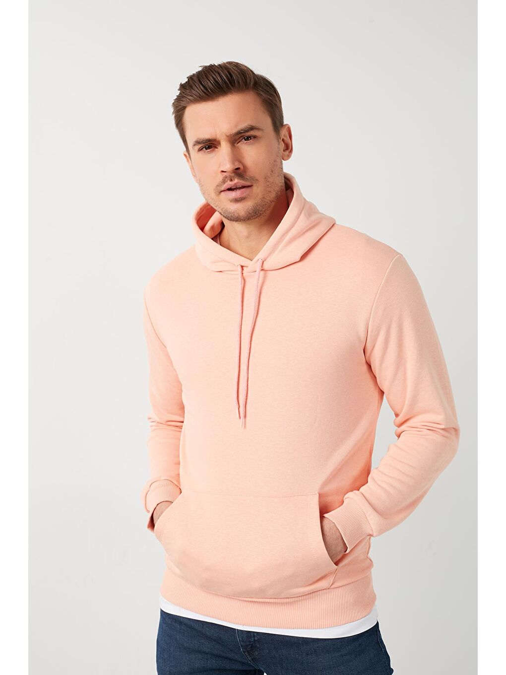 Buratti Pembe Pamuklu Kanguru Cepli Kapüşonlu Erkek Sweatshirt 541HOODIE - 2