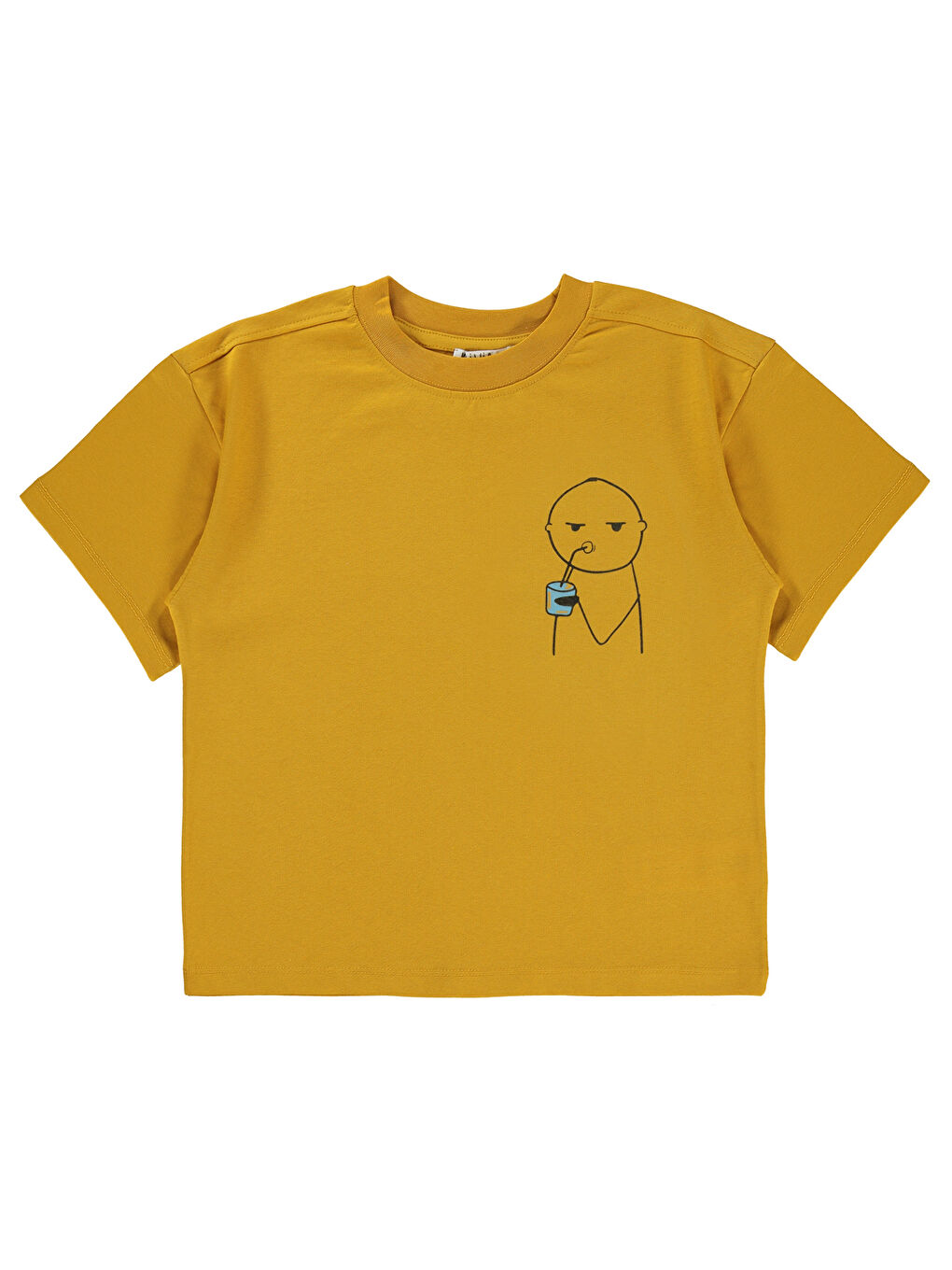 Kahverengi Mivil Oversize Çocuk Tişört 6-9 Yaş Hardal