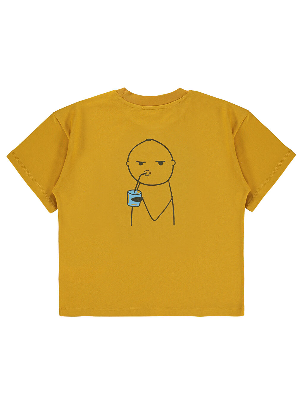 Kahverengi Mivil Oversize Çocuk Tişört 6-9 Yaş Hardal-1