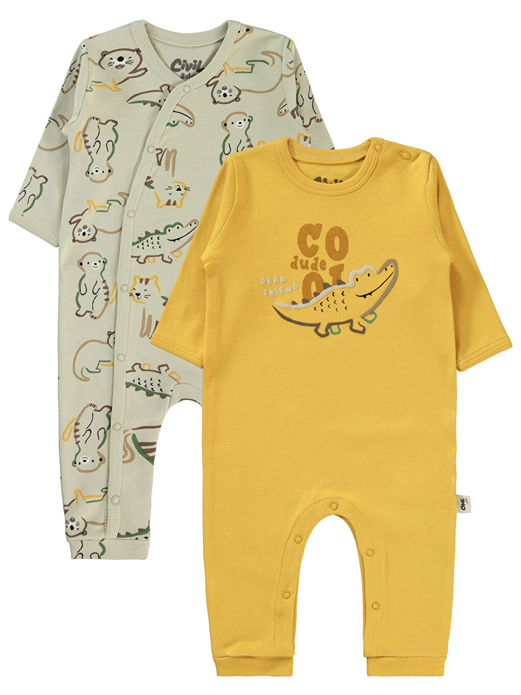 Kahverengi Baby Erkek Bebek 2'li Patiksiz Tulum 3-9 Ay Hardal