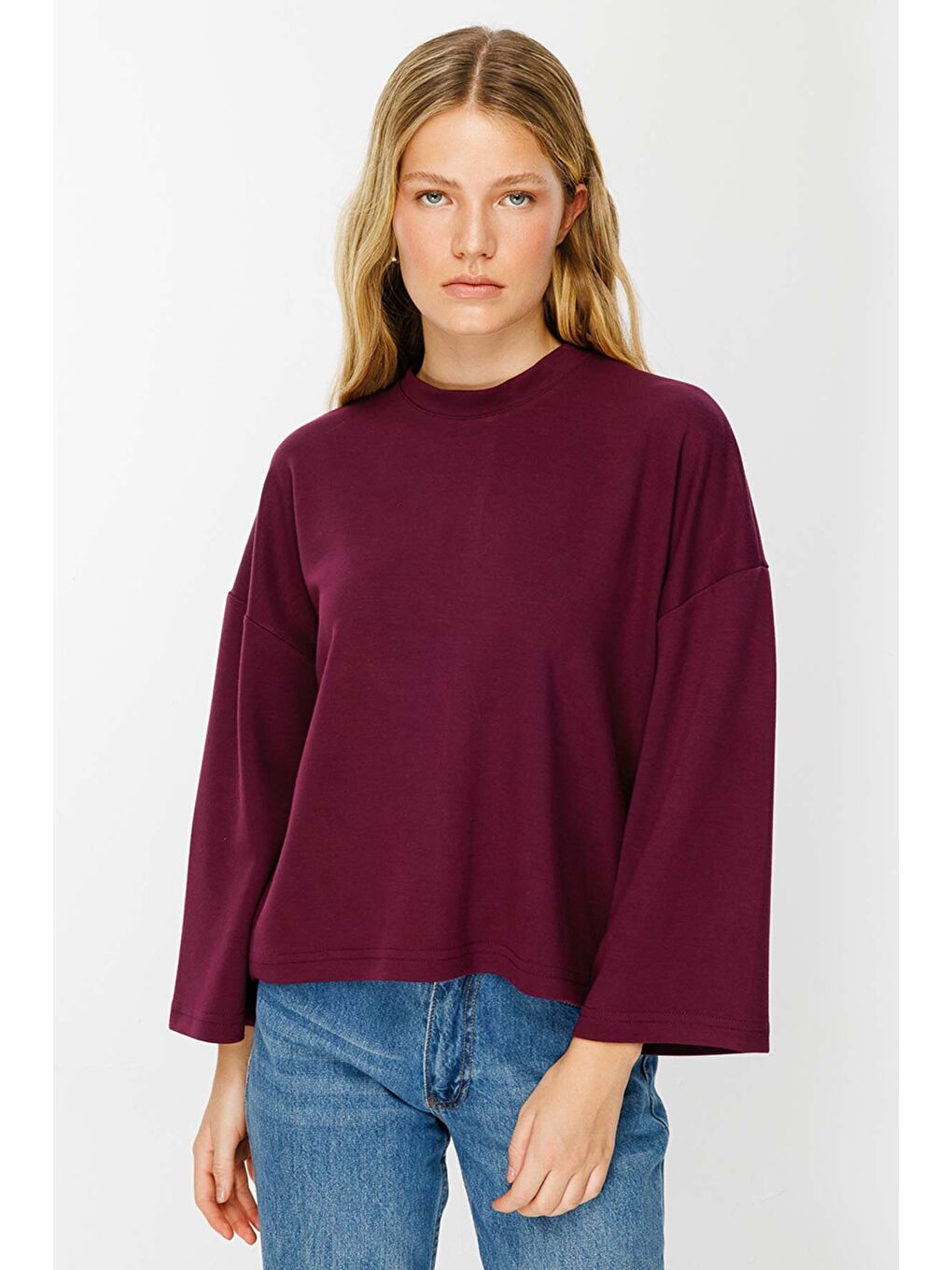 Mürdüm Uzun Kollu Oversize Vişne Tshirt