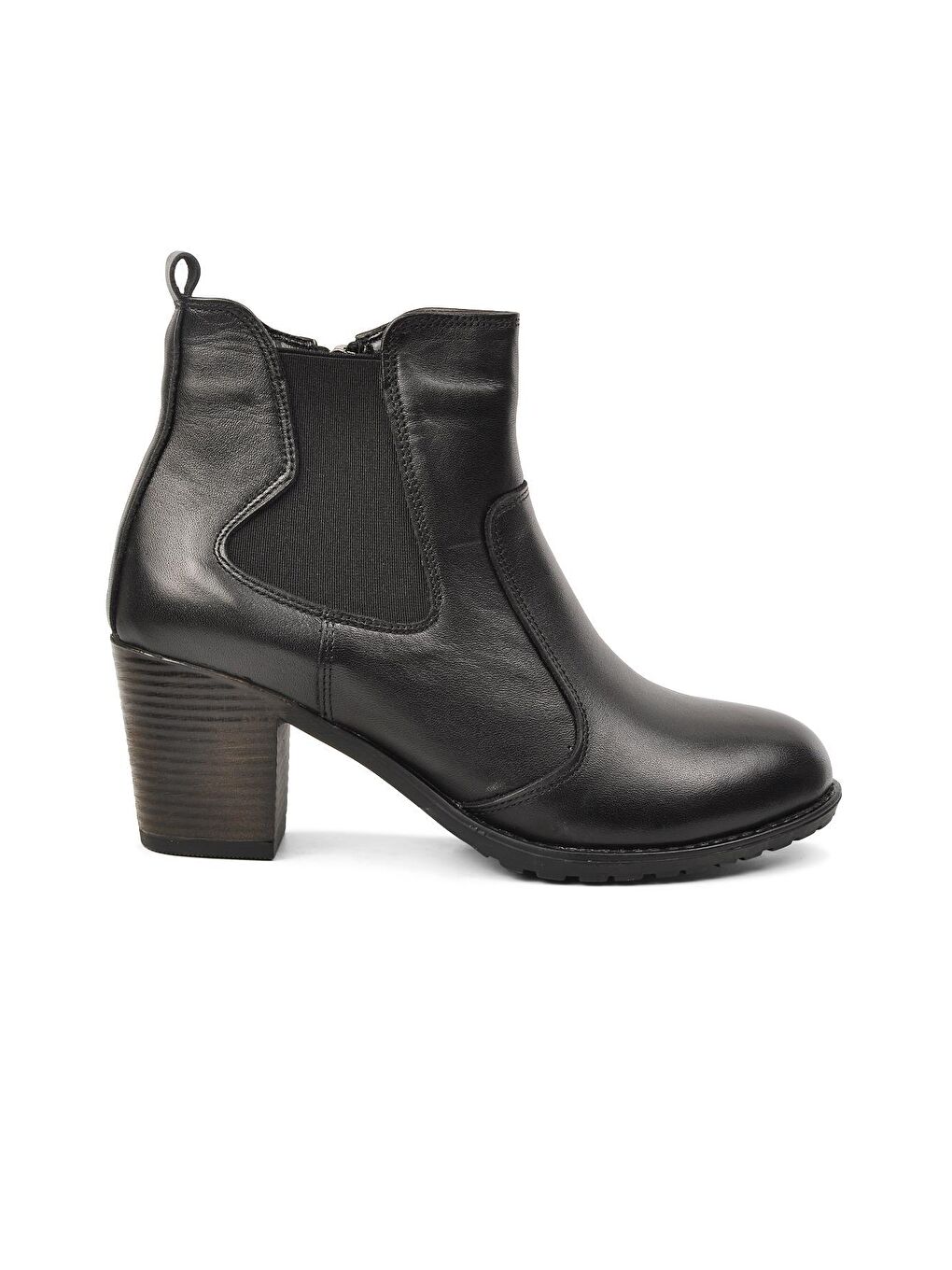 546 Siyah Hakiki Deri Topuklu Kadın Bot
